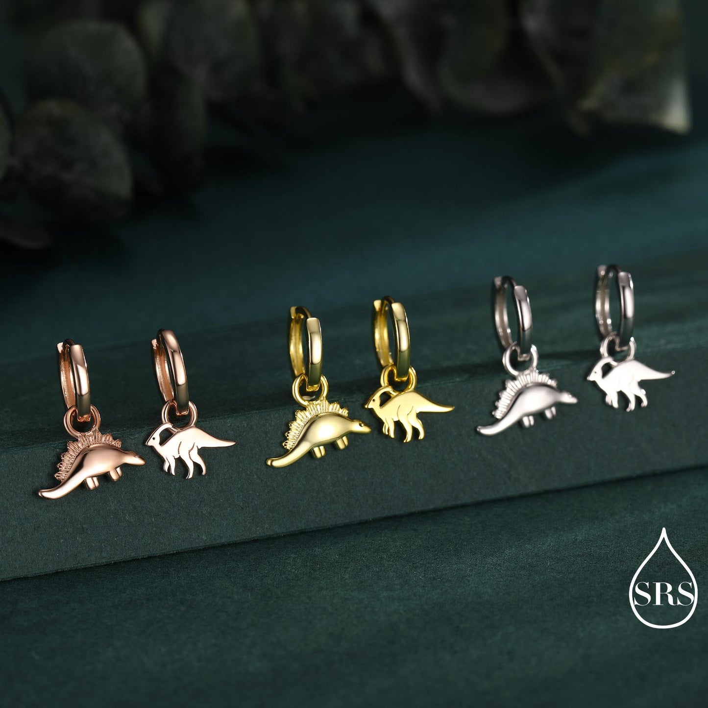 Sterling Silver Mismatched Parasaurolophus and Stegosaurus Hoop Earrings – Dinosaur Jewellery for Prehistoric Lovers, Detachable Hoops