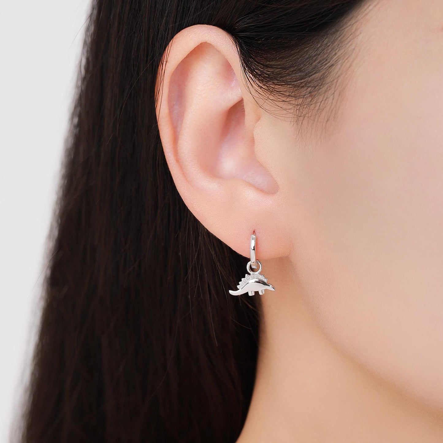 Sterling Silver Mismatched Parasaurolophus and Stegosaurus Hoop Earrings – Dinosaur Jewellery for Prehistoric Lovers, Detachable Hoops