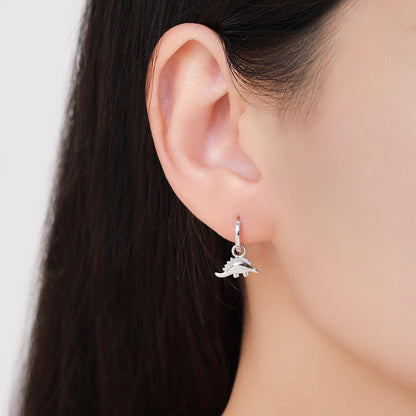 Sterling Silver Mismatched Parasaurolophus and Stegosaurus Hoop Earrings – Dinosaur Jewellery for Prehistoric Lovers, Detachable Hoops