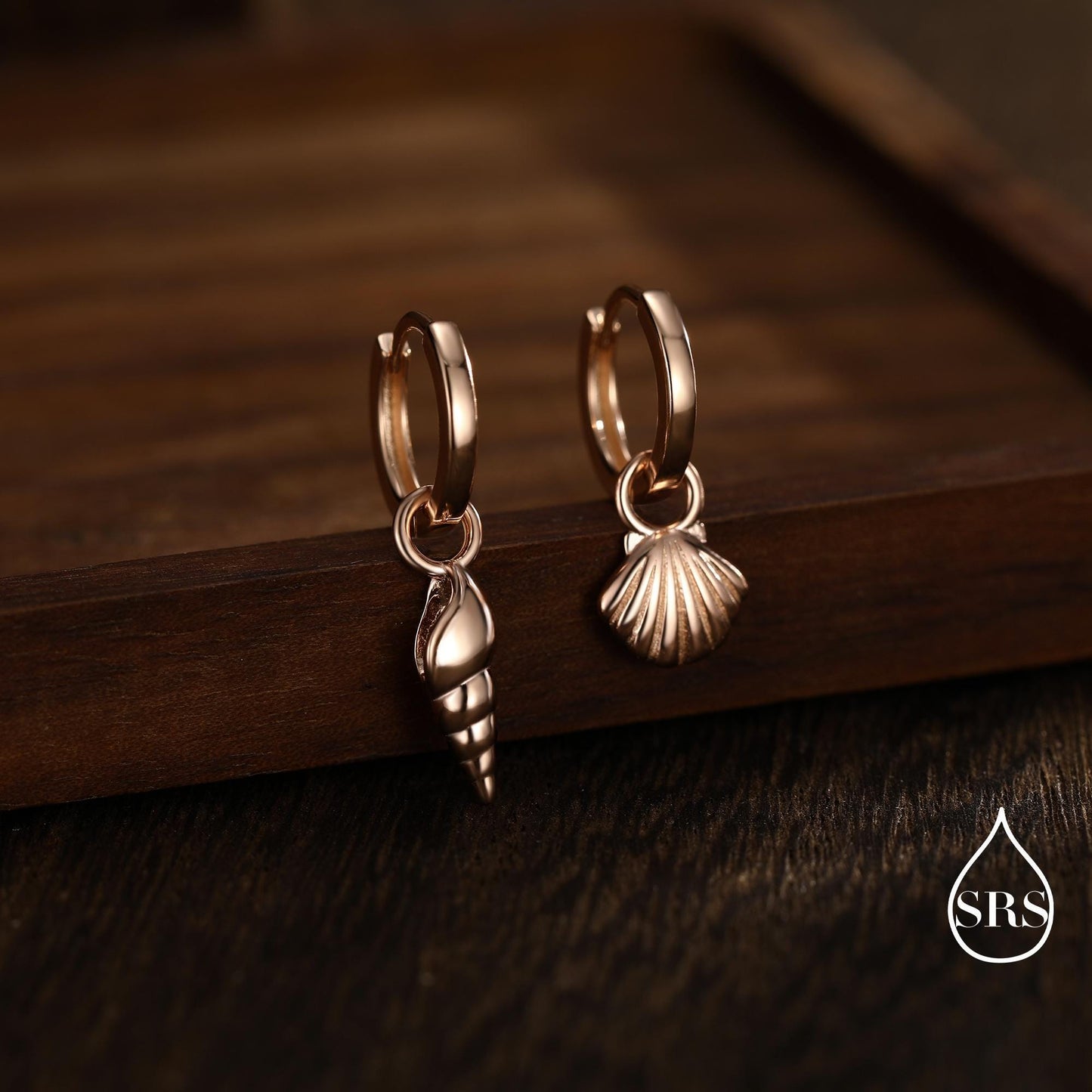 Mismatched Sea Shell Huggie Hoops Earrings in Sterling Silver, Silver or Gold or Rose Gold, Ocean Earrings, Asymmetric Sea Shell Earrings,