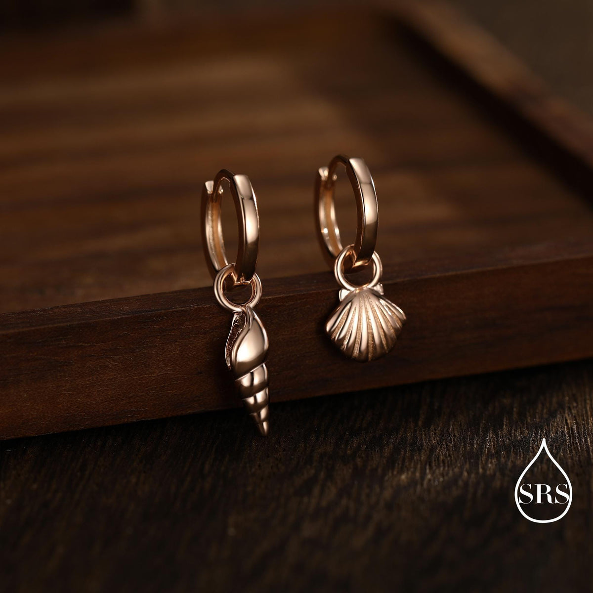 Mismatched Sea Shell Huggie Hoops Earrings in Sterling Silver, Silver or Gold or Rose Gold, Ocean Earrings, Asymmetric Sea Shell Earrings,