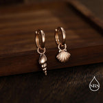 Mismatched Sea Shell Huggie Hoops Earrings in Sterling Silver, Silver or Gold or Rose Gold, Ocean Earrings, Asymmetric Sea Shell Earrings,