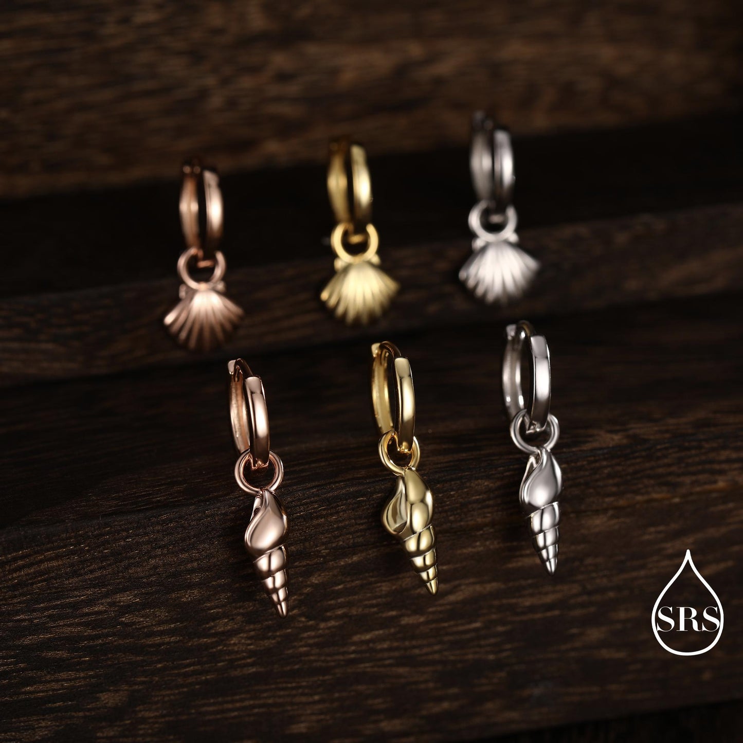 Mismatched Sea Shell Huggie Hoops Earrings in Sterling Silver, Silver or Gold or Rose Gold, Ocean Earrings, Asymmetric Sea Shell Earrings,