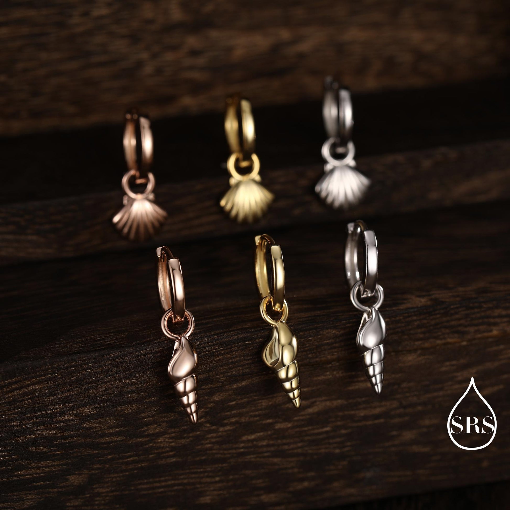 Mismatched Sea Shell Huggie Hoops Earrings in Sterling Silver, Silver or Gold or Rose Gold, Ocean Earrings, Asymmetric Sea Shell Earrings,