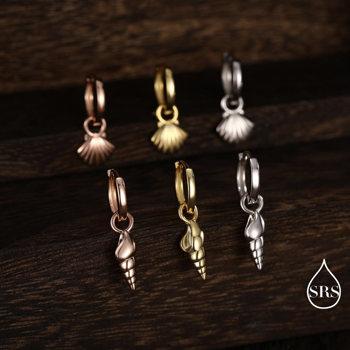 Mismatched Sea Shell Huggie Hoops Earrings in Sterling Silver, Silver or Gold or Rose Gold, Ocean Earrings, Asymmetric Sea Shell Earrings,