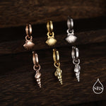 Mismatched Sea Shell Huggie Hoops Earrings in Sterling Silver, Silver or Gold or Rose Gold, Ocean Earrings, Asymmetric Sea Shell Earrings,