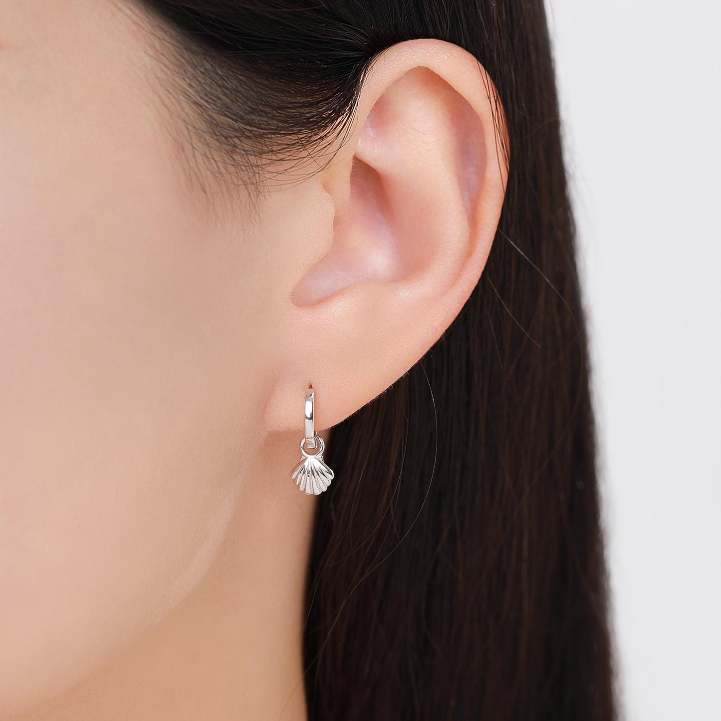 Mismatched Sea Shell Huggie Hoops Earrings in Sterling Silver, Silver or Gold or Rose Gold, Ocean Earrings, Asymmetric Sea Shell Earrings,