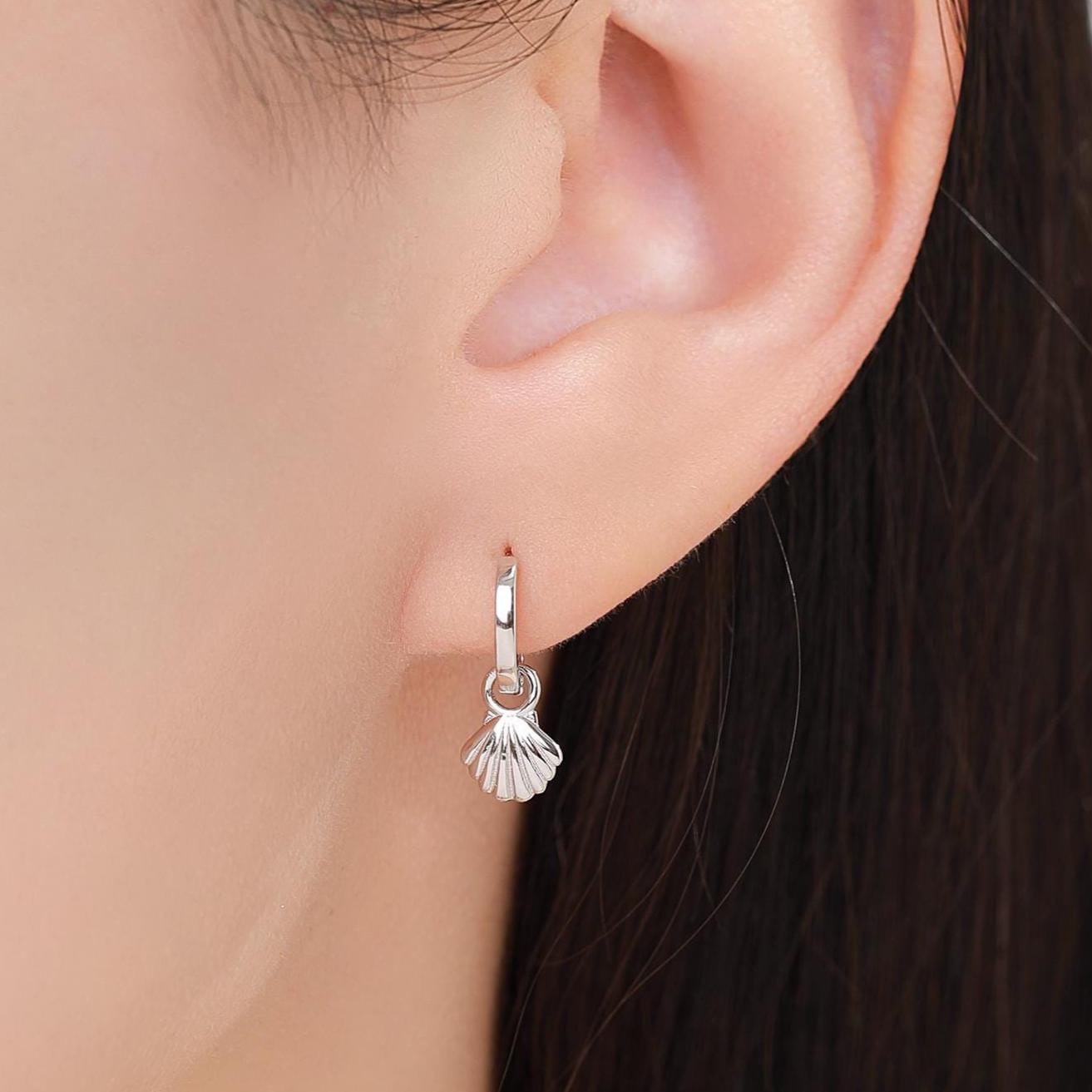 Sterling Silver Shell Huggie Hoops, Silver, Gold or Rose Gold, Detachable Cute Shell Hoop Earrings,