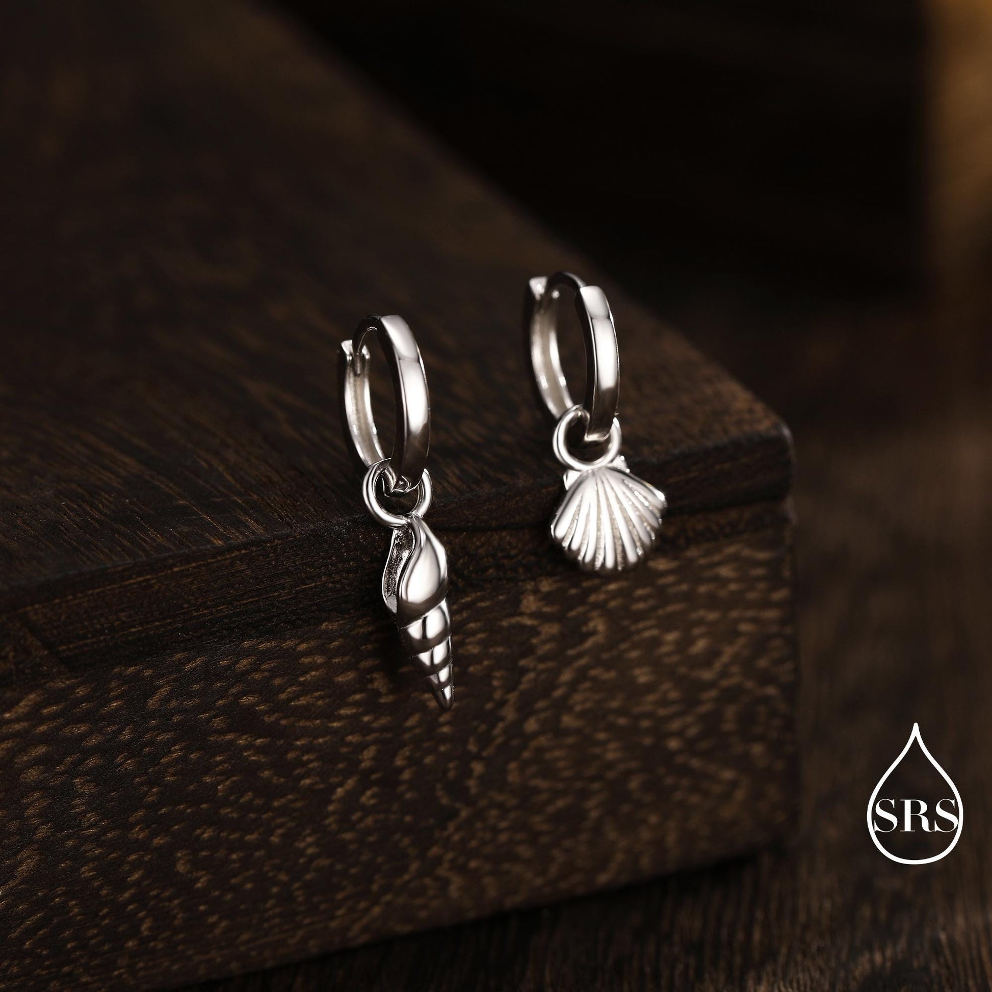 Mismatched Sea Shell Huggie Hoops Earrings in Sterling Silver, Silver or Gold or Rose Gold, Ocean Earrings, Asymmetric Sea Shell Earrings,