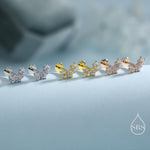 Internally Threaded CZ Flower Flat Back Earrings in Sterling Silver, Opal Blue Forget Me Not Flower Bouquet CZ Earrings, Gold or Rose Gold