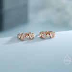 Baguette CZ Cluster Huggie Hoop in Sterling Silver, Silver or Gold, Geometric Hoop Earrings