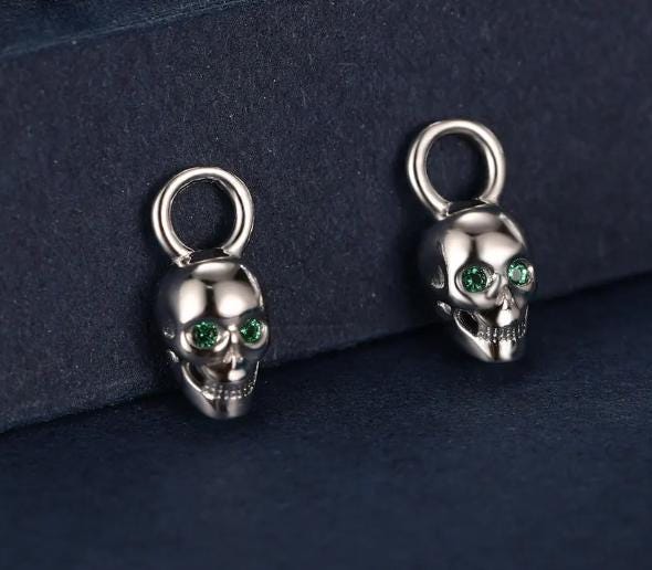 Skull and Sword Charms for Huggie Hoops, Sold as a pair, Sterling Silver Charms for Earrings, Detachable, Silver or Gold or Rose Gold