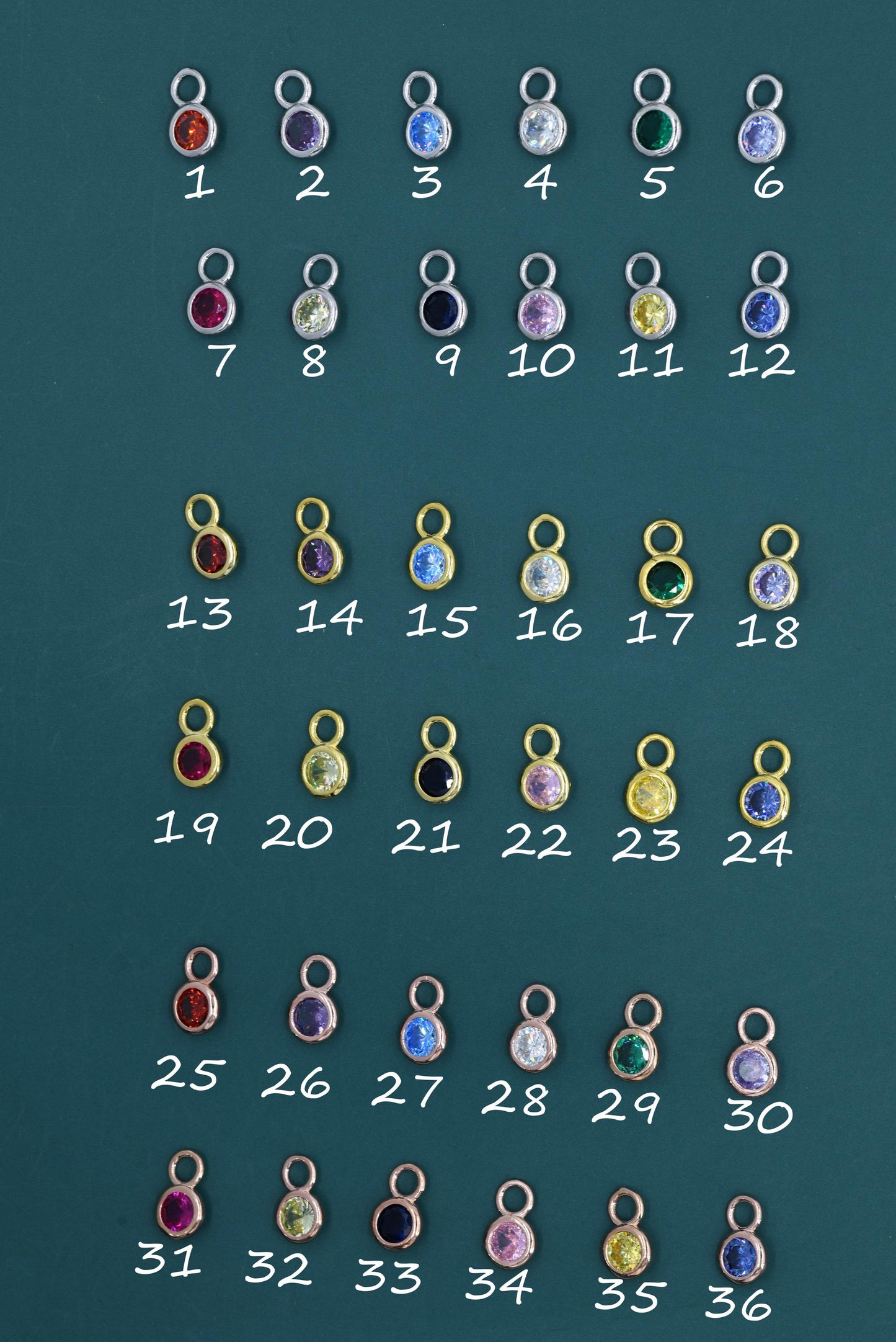 Birthstone CZ Charms for Huggie Hoops in Sterling Silver, Gold, or Rose Gold Finish, Detachable Earrings Charms
