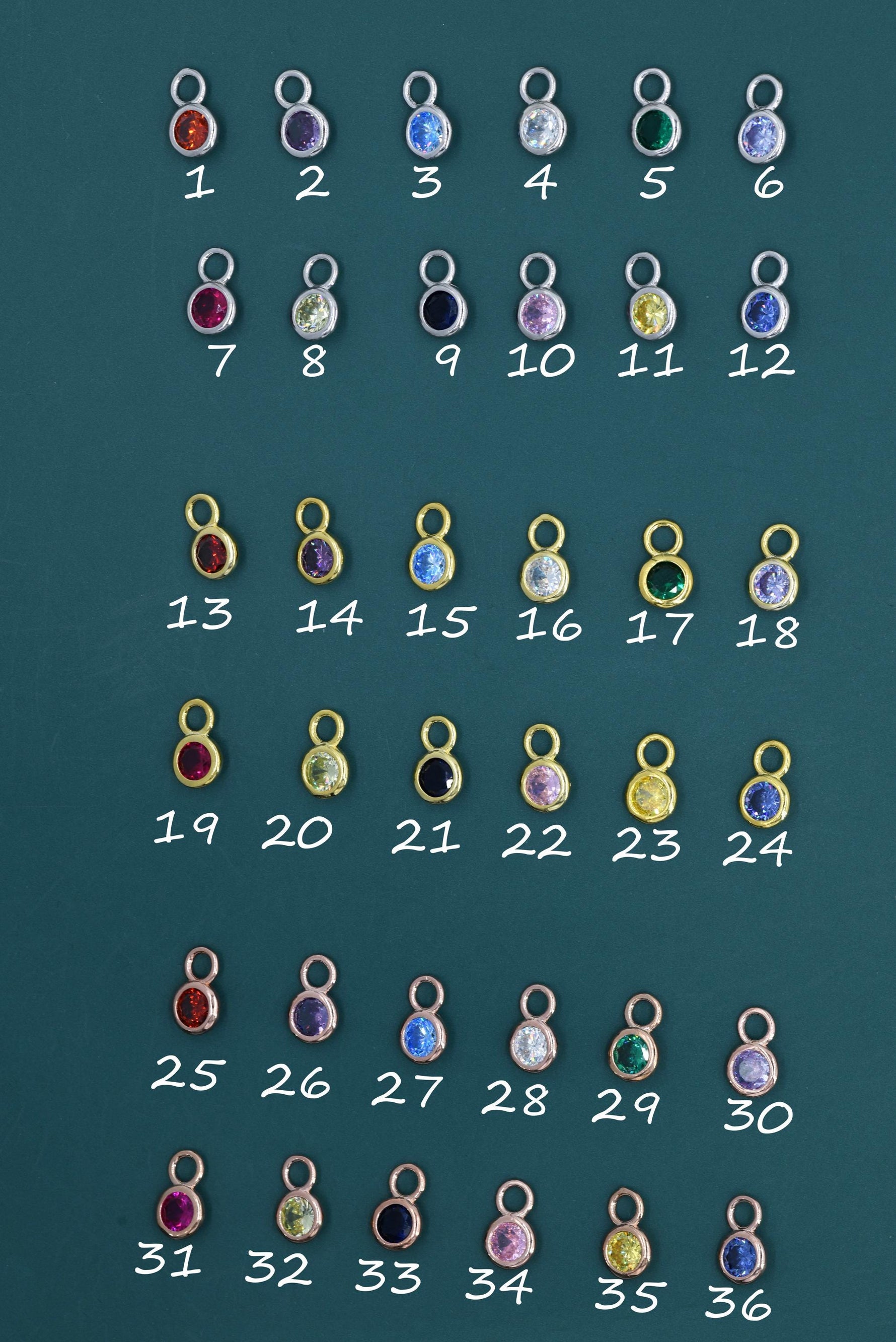 Birthstone CZ Charms for Huggie Hoops in Sterling Silver, Gold, or Rose Gold Finish, Detachable Earrings Charms