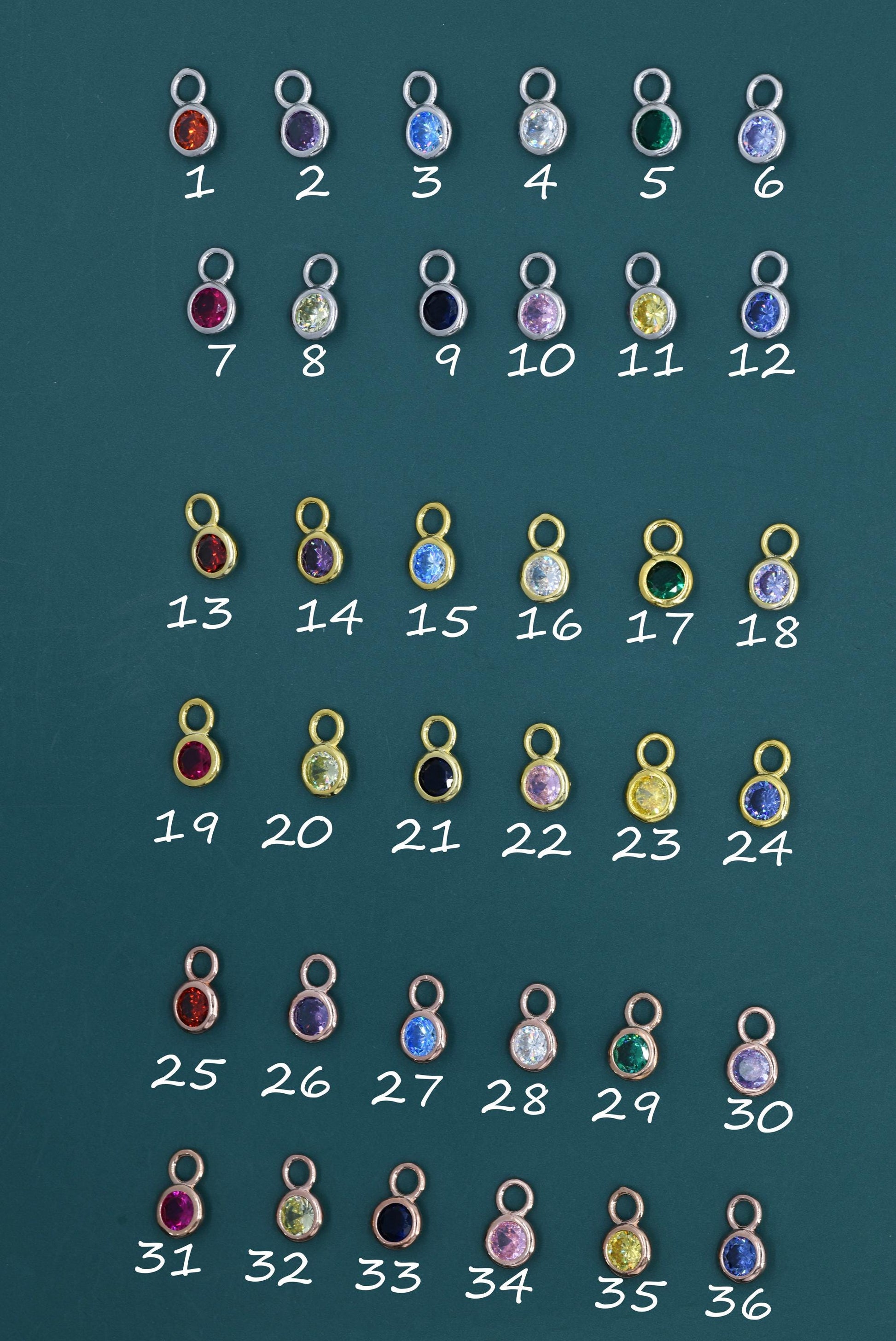 Birthstone CZ Charms for Huggie Hoops in Sterling Silver, Gold, or Rose Gold Finish, Detachable Earrings Charms