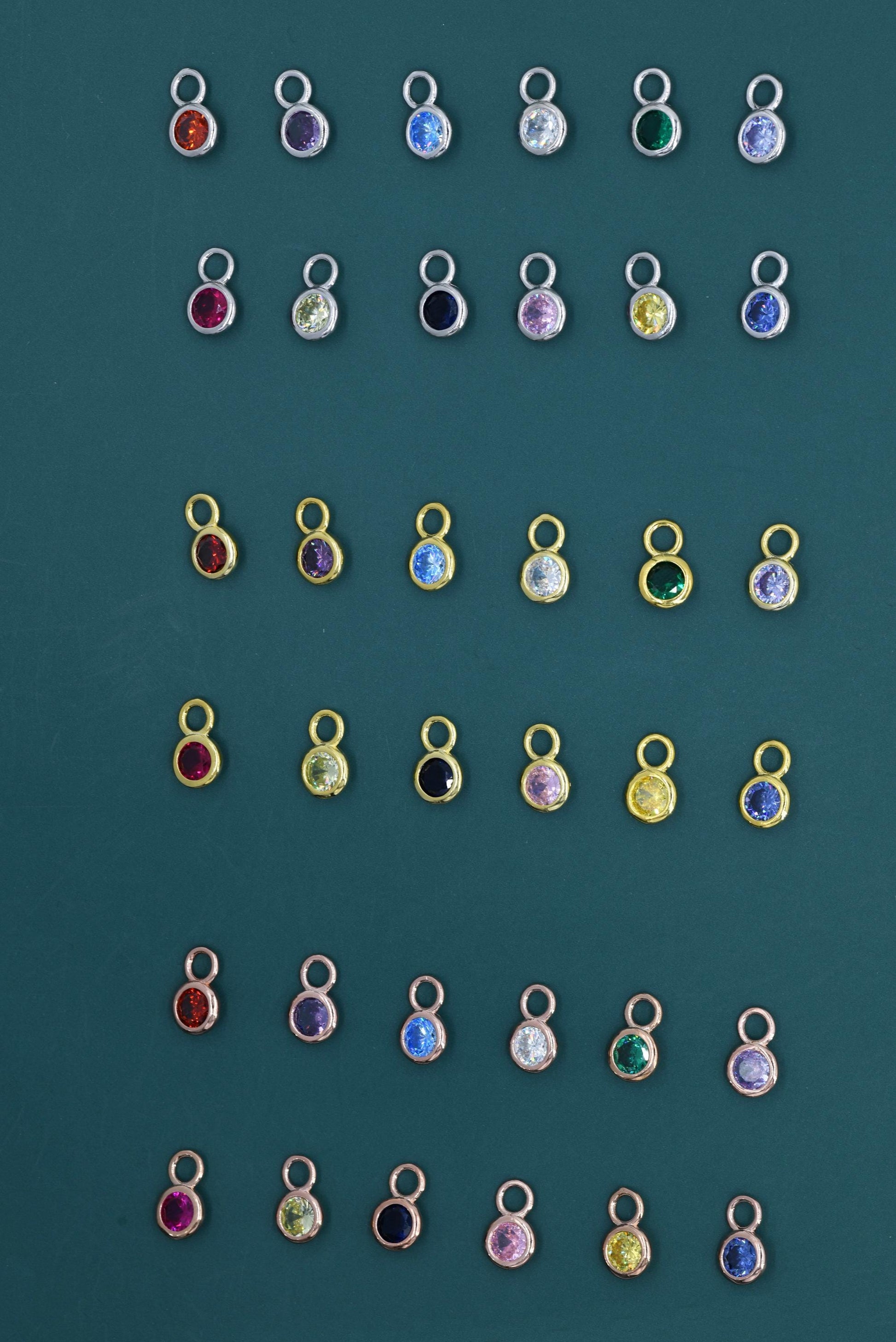 Birthstone CZ Charms for Huggie Hoops in Sterling Silver, Gold, or Rose Gold Finish, Detachable Earrings Charms