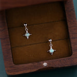 Aqua Green Opal Star Dangle Stud Earrings in Sterling Silver, Silver or Gold, Lab Opal Star Earrings, Sunburst Earrings, Celestial Earrings