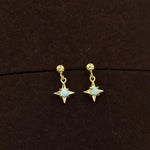 Aqua Green Opal Star Dangle Stud Earrings in Sterling Silver, Silver or Gold, Lab Opal Star Earrings, Sunburst Earrings, Celestial Earrings