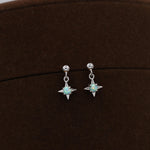 Aqua Green Opal Star Dangle Stud Earrings in Sterling Silver, Silver or Gold, Lab Opal Star Earrings, Sunburst Earrings, Celestial Earrings