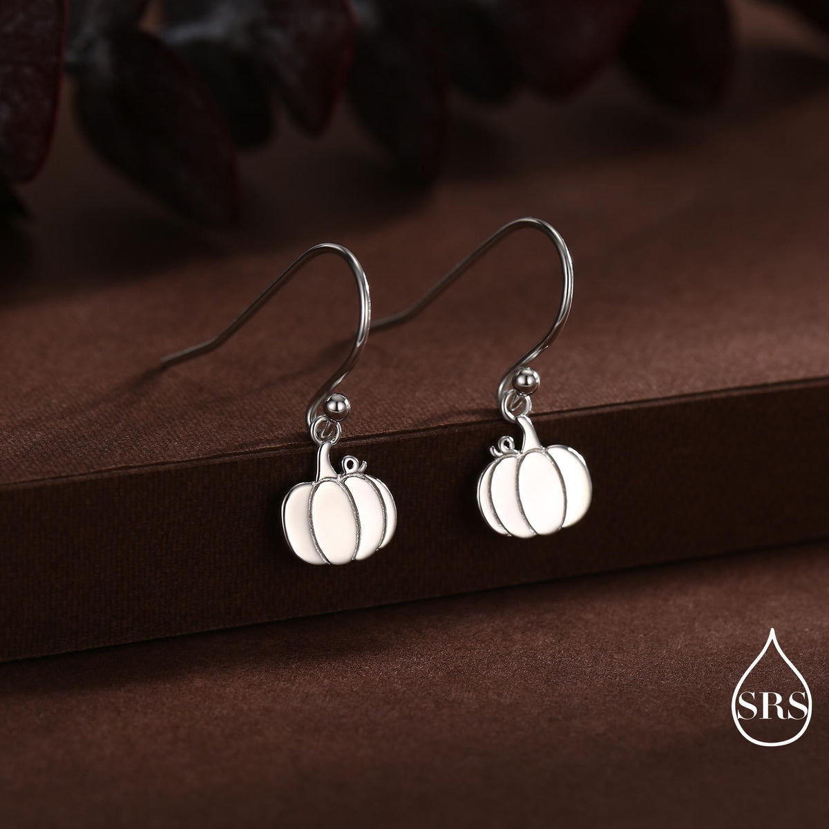 Pumpkin Drop Hook Earrings in Sterling Silver, Silver, Gold or Rose Gold Finish, Tiny Pumpkin Earrings, Halloween Earrings