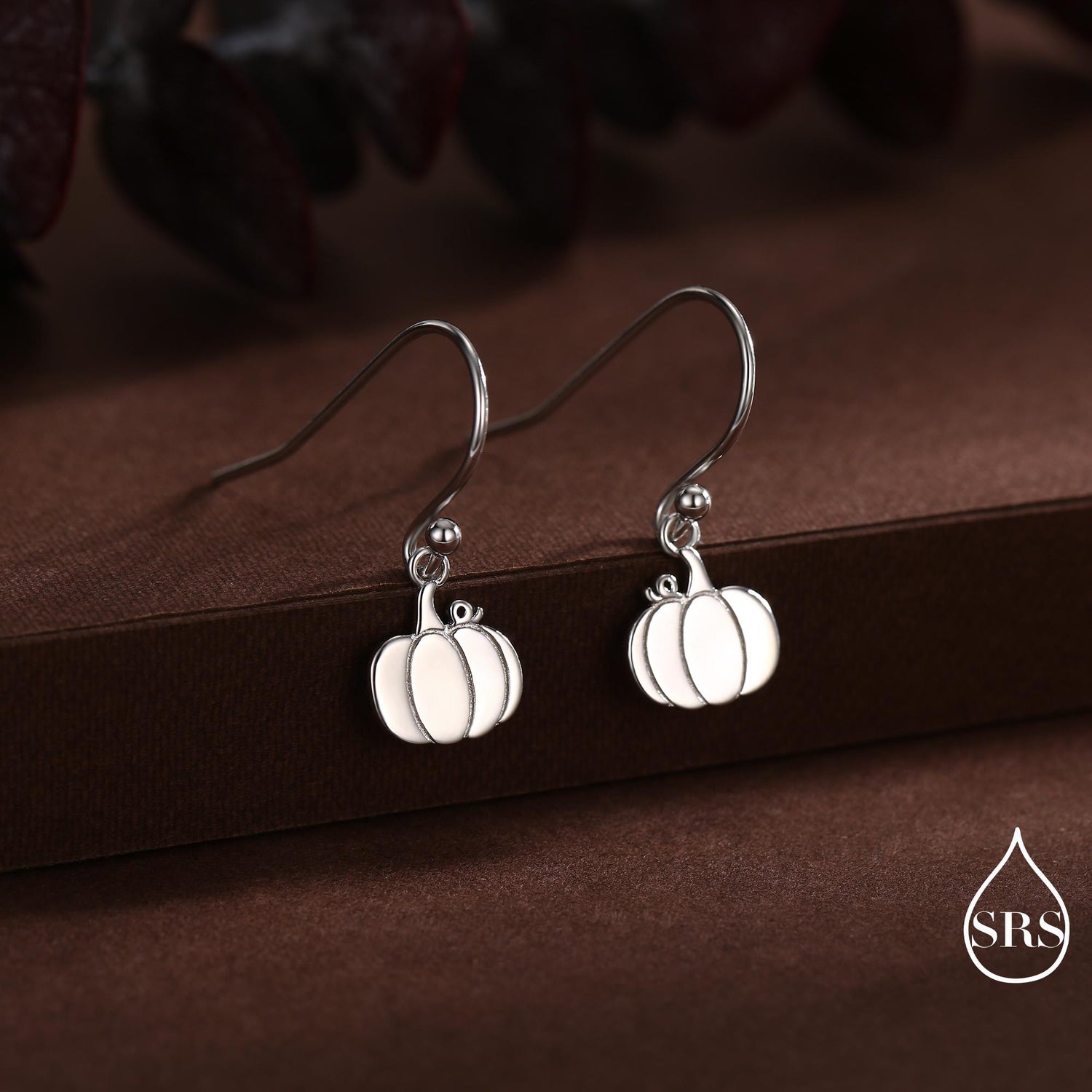Pumpkin Drop Hook Earrings in Sterling Silver, Silver, Gold or Rose Gold Finish, Tiny Pumpkin Earrings, Halloween Earrings