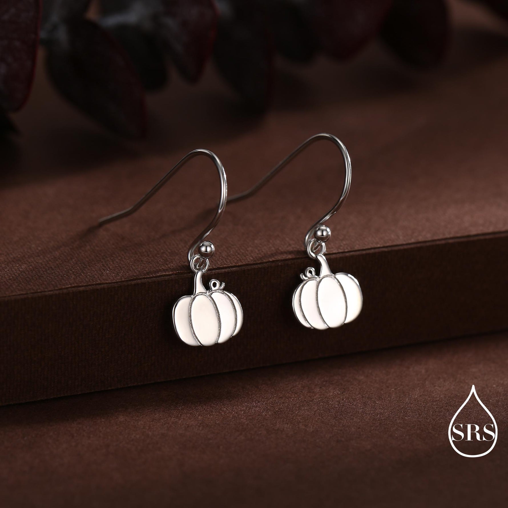 Pumpkin Drop Hook Earrings in Sterling Silver, Silver, Gold or Rose Gold Finish, Tiny Pumpkin Earrings, Halloween Earrings