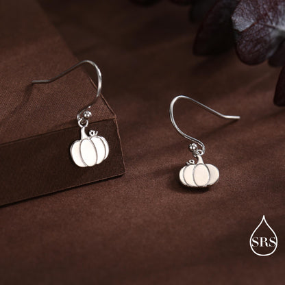 Pumpkin Drop Hook Earrings in Sterling Silver, Silver, Gold or Rose Gold Finish, Tiny Pumpkin Earrings, Halloween Earrings