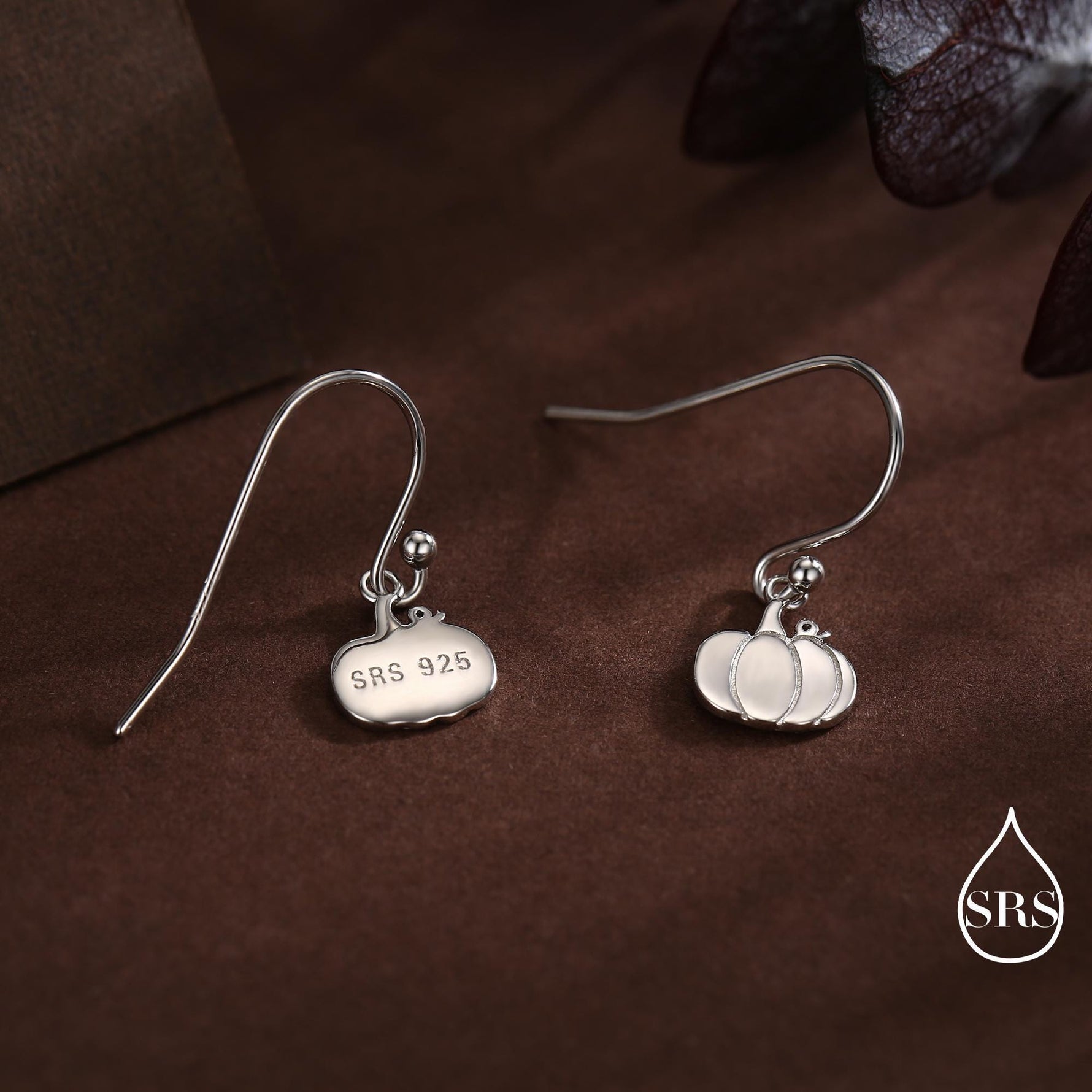 Pumpkin Drop Hook Earrings in Sterling Silver, Silver, Gold or Rose Gold Finish, Tiny Pumpkin Earrings, Halloween Earrings