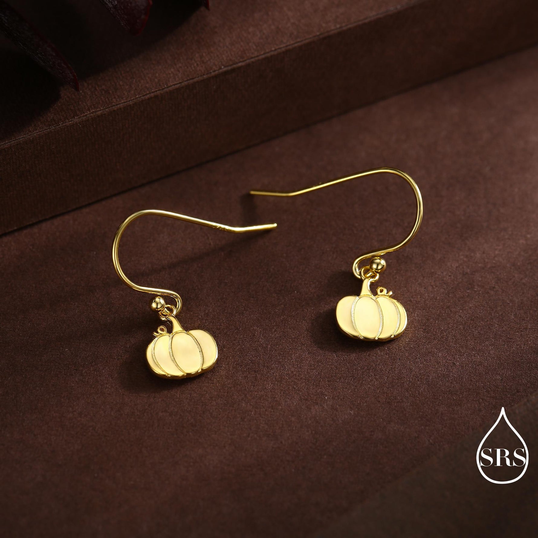 Pumpkin Drop Hook Earrings in Sterling Silver, Silver, Gold or Rose Gold Finish, Tiny Pumpkin Earrings, Halloween Earrings