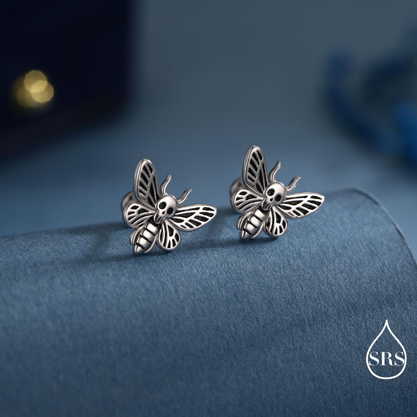 Death's-head Hawkmoth Moth Screw Back /Flat Back / Stud Earrings in Sterling Silver, Silver, Gold or Rose Gold, Nature Inspired