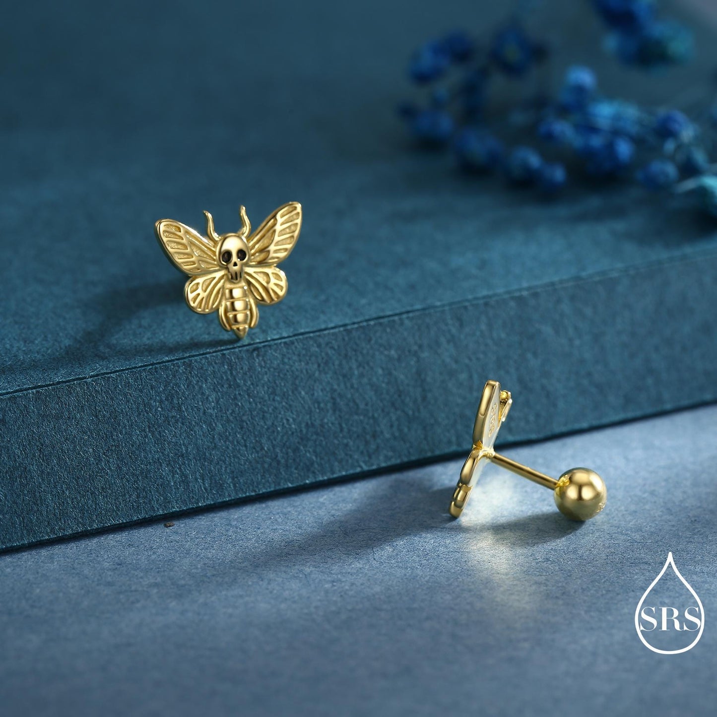 Death's-head Hawkmoth Moth Screw Back /Flat Back / Stud Earrings in Sterling Silver, Silver, Gold or Rose Gold, Nature Inspired
