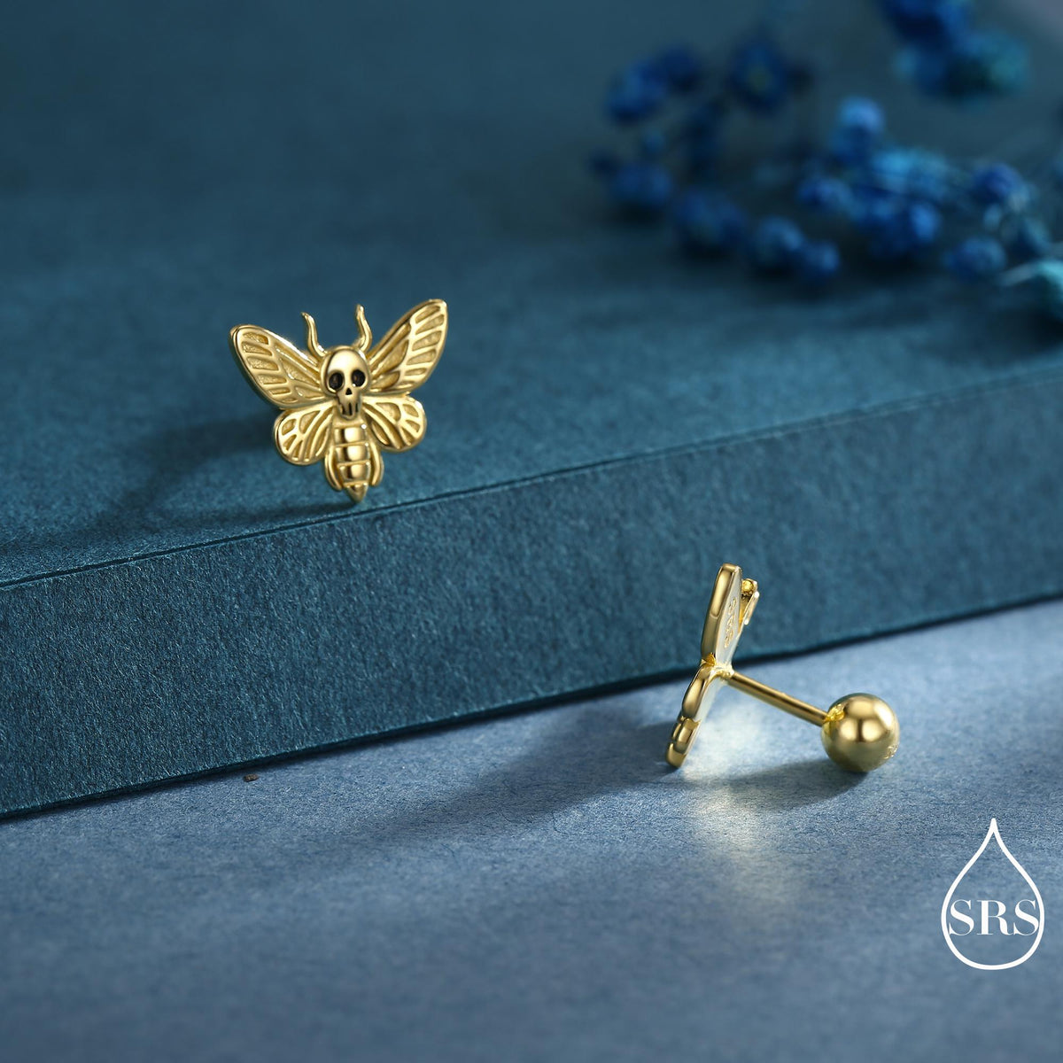 Death's-head Hawkmoth Moth Screw Back / Flat Back / Stud Earrings in Sterling Silver, Silver, Gold or Rose Gold, Nature Inspired