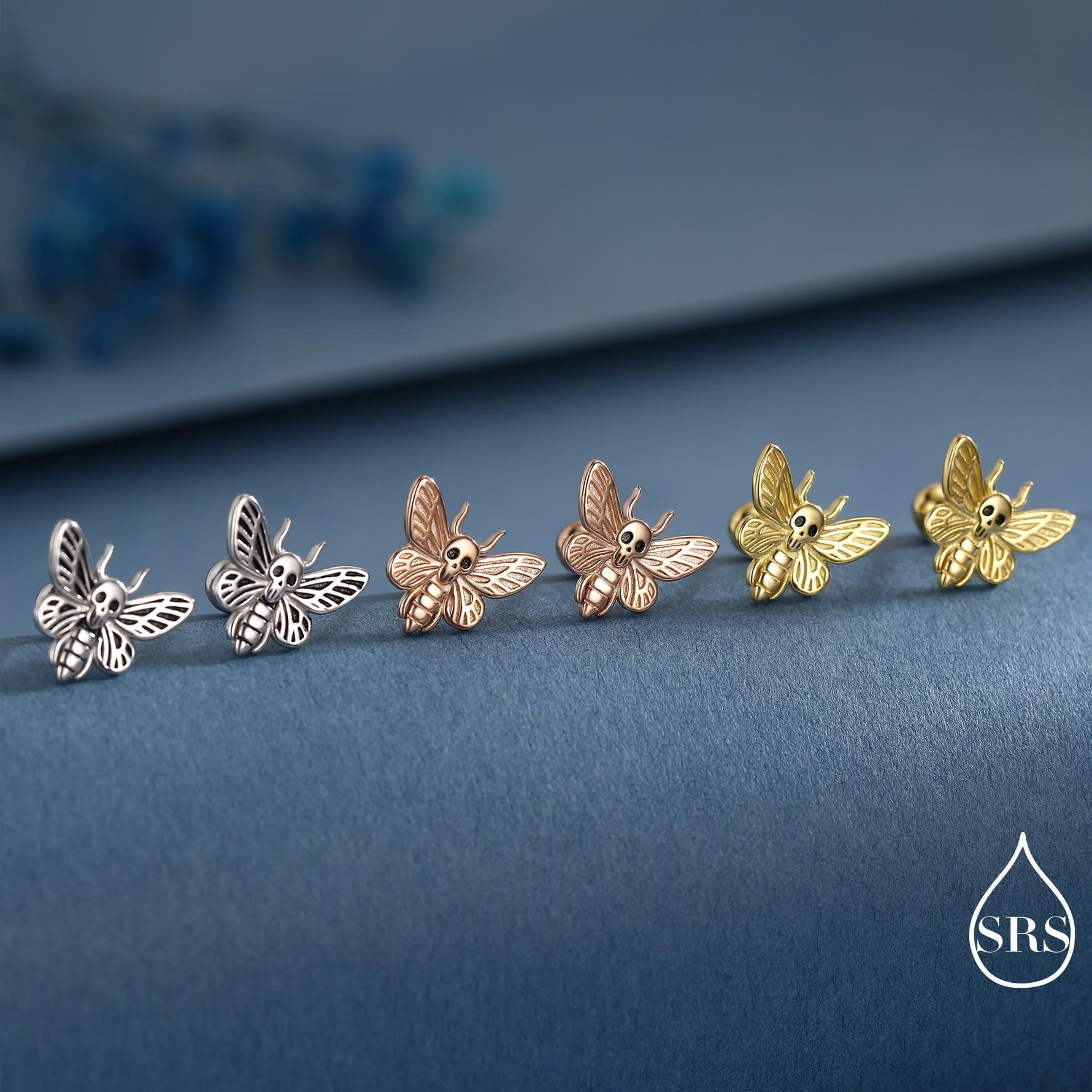 Death's-head Hawkmoth Moth Flat Back /Screw Back/ Stud Earrings in Sterling Silver, Silver, Gold or Rose Gold, Nature Inspired