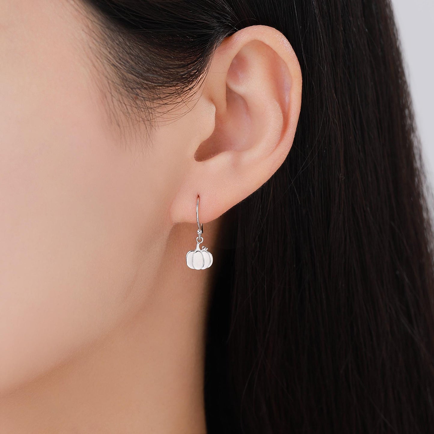 Pumpkin Drop Hook Earrings in Sterling Silver, Silver, Gold or Rose Gold Finish, Tiny Pumpkin Earrings, Halloween Earrings