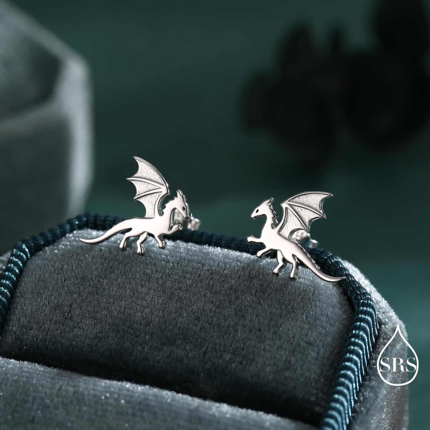 Flying Dragon Stud Earrings in Sterling Silver, Available in Silver, Gold or Rose Gold Finish, Sterling Silver Dragon Earrings