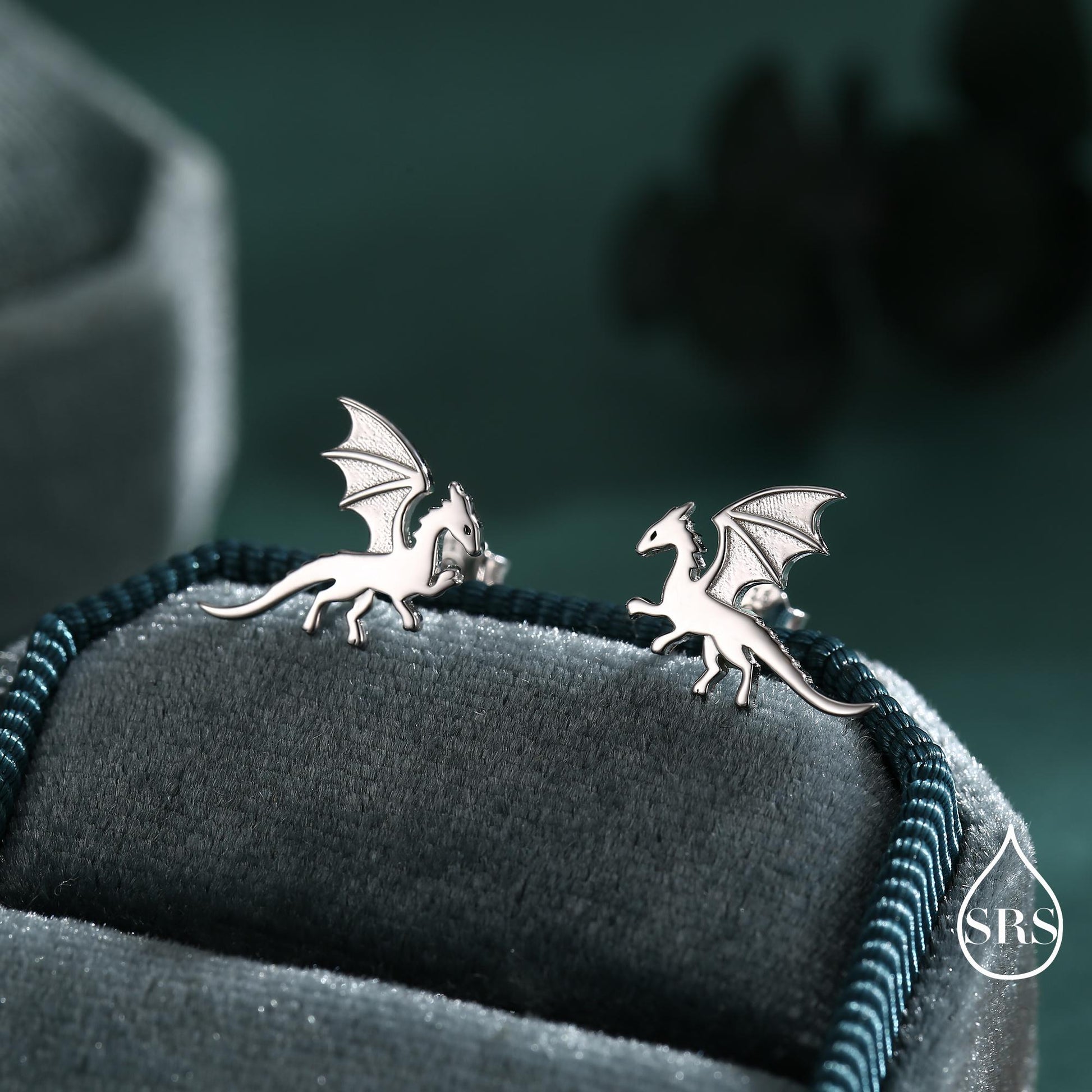 Flying Dragon Stud Earrings in Sterling Silver, Available in Silver, Gold or Rose Gold Finish, Sterling Silver Dragon Earrings