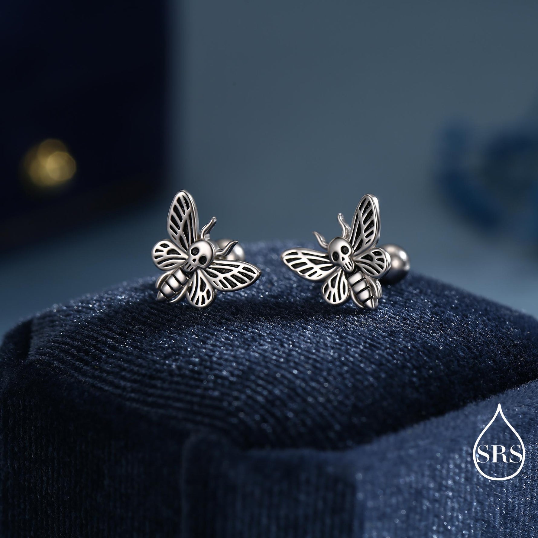Death's-head Hawkmoth Moth Screw Back / Flat Back / Stud Earrings in Sterling Silver, Silver, Gold or Rose Gold, Nature Inspired