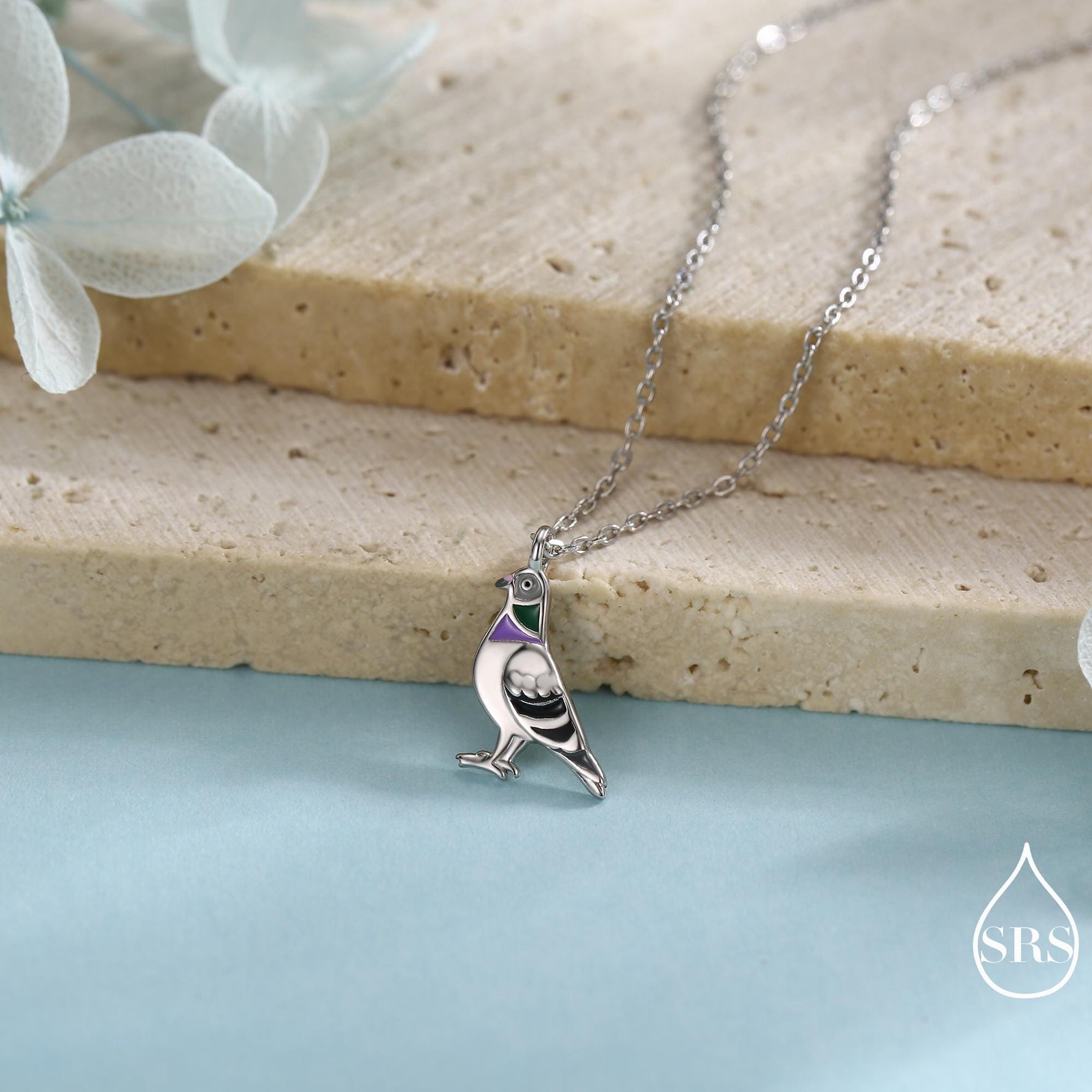 Pigeon Pendant Necklace in Sterling Silver, Pigeon Pendant, Cute Pigeon Necklace, Bird Necklace, Nature Inspired