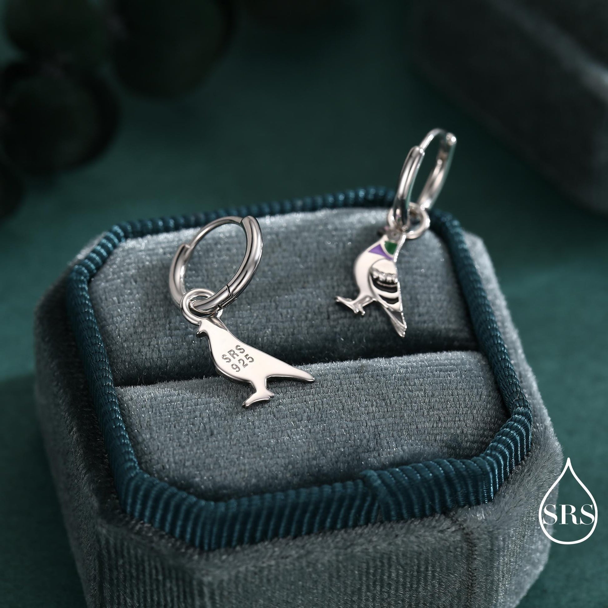 Pigeon Charm Hoops and Pendant Necklace in Sterling Silver, Rhodium Coated Cute Pigeon Necklace and Earrings, Nature Inspired