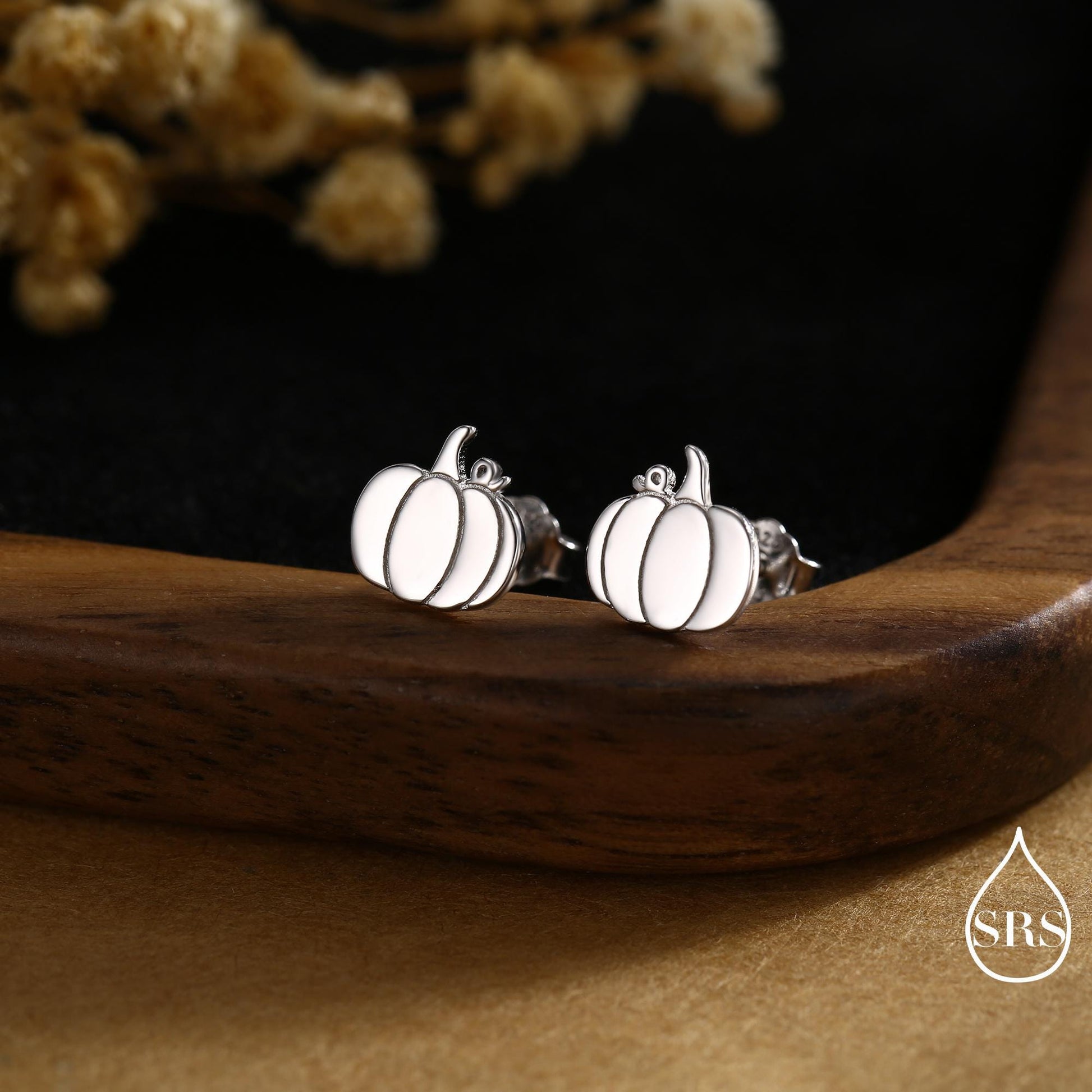 Pumpkin Internally Threaded Flat Back /Stud Earrings in Sterling Silver, Silver, Gold or Rose Gold, Tiny Pumpkin Earrings