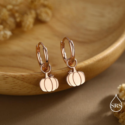 Cute Pumpkin Huggie Hoops Earrings in Sterling Silver, Silver or Gold or Rose Gold Finish, Pumpkin Earrings, Detachable Charms
