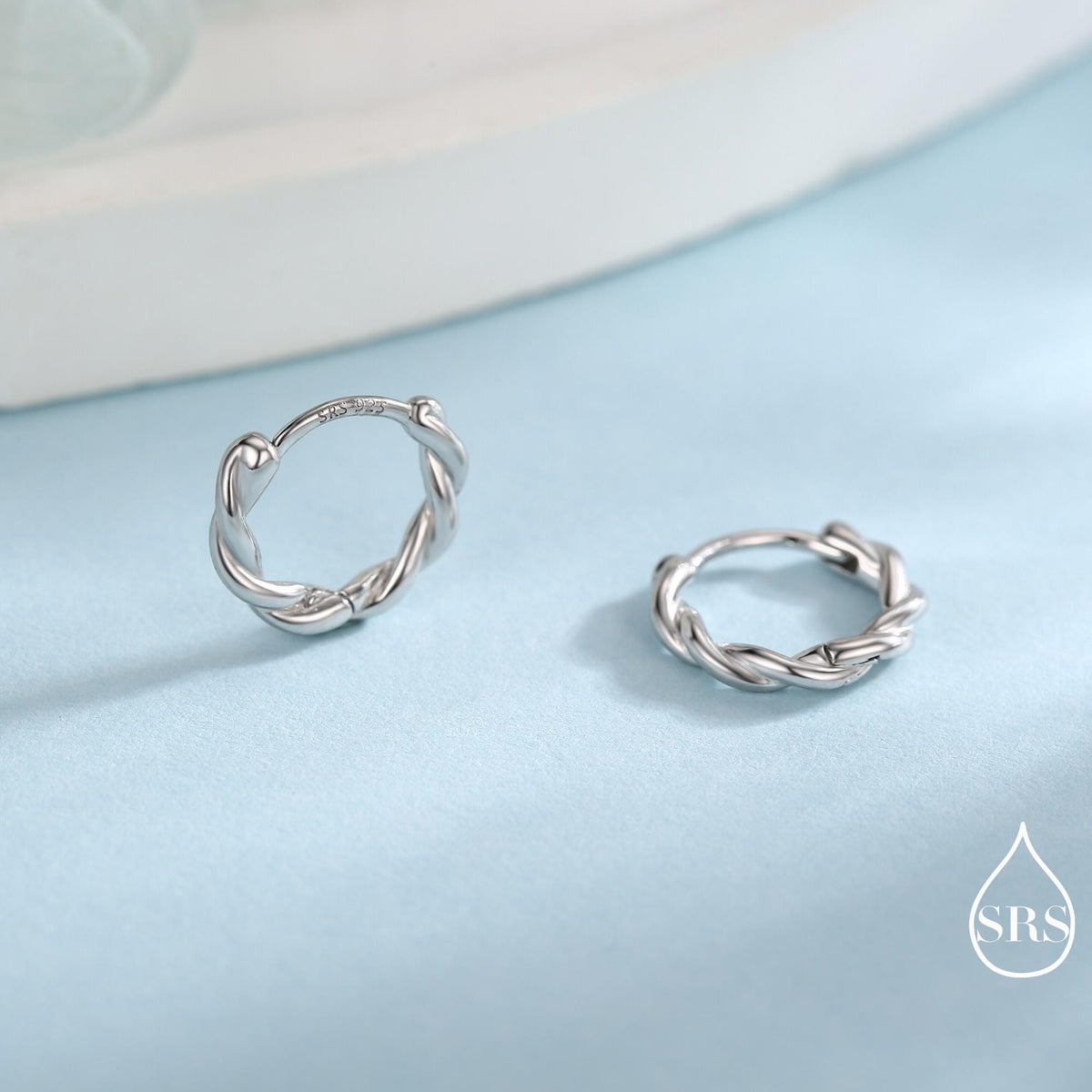 Sterling Silver Dainty Braided Hoop Earrings, 8mm or 10mm, Minimalist and Delicate Twist Rope Hoop Earrings, Silver, Gold, Rose Gold Finish