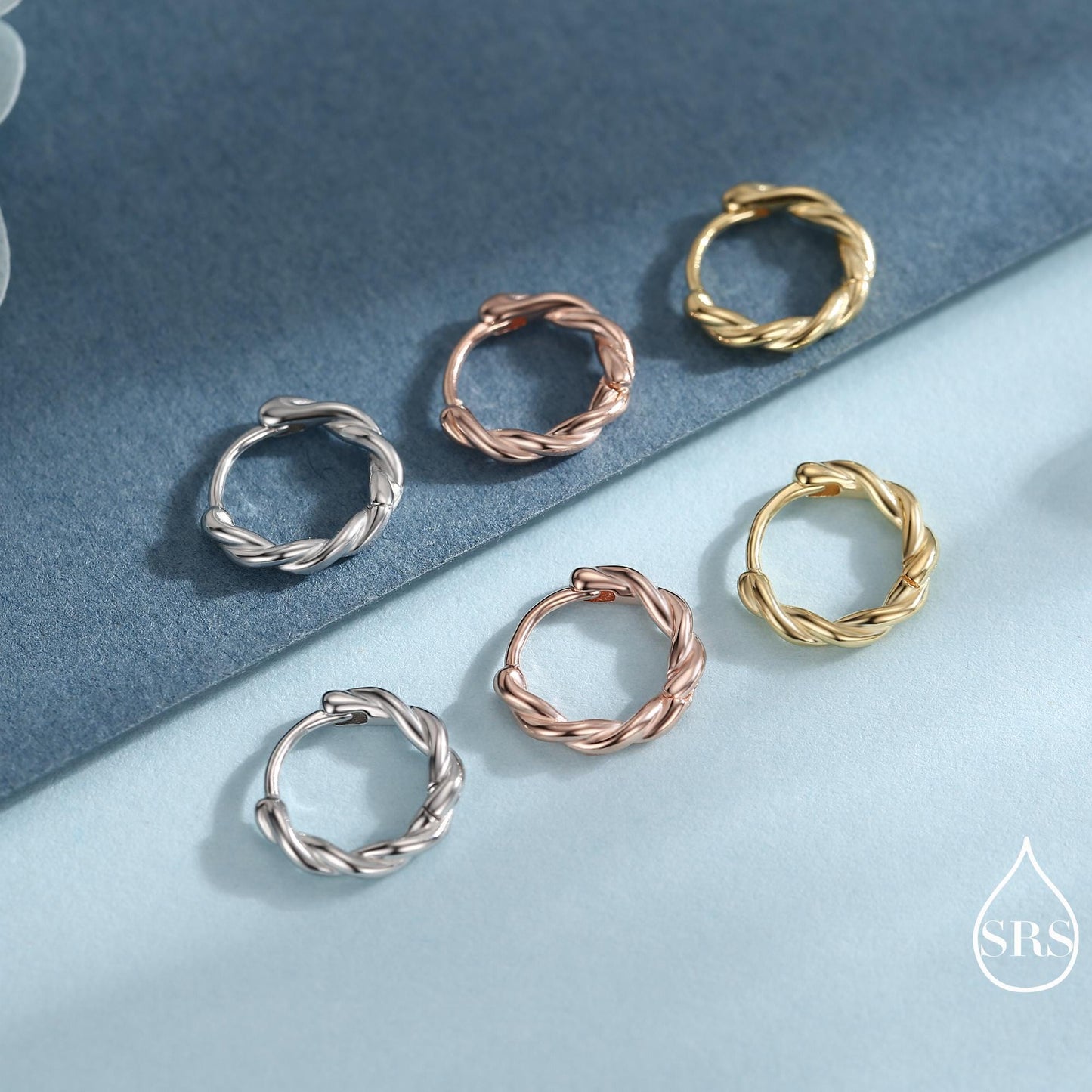 Sterling Silver Dainty Braided Hoop Earrings, 8mm or 10mm, Minimalist and Delicate Twist Rope Hoop Earrings, Silver, Gold, Rose Gold Finish