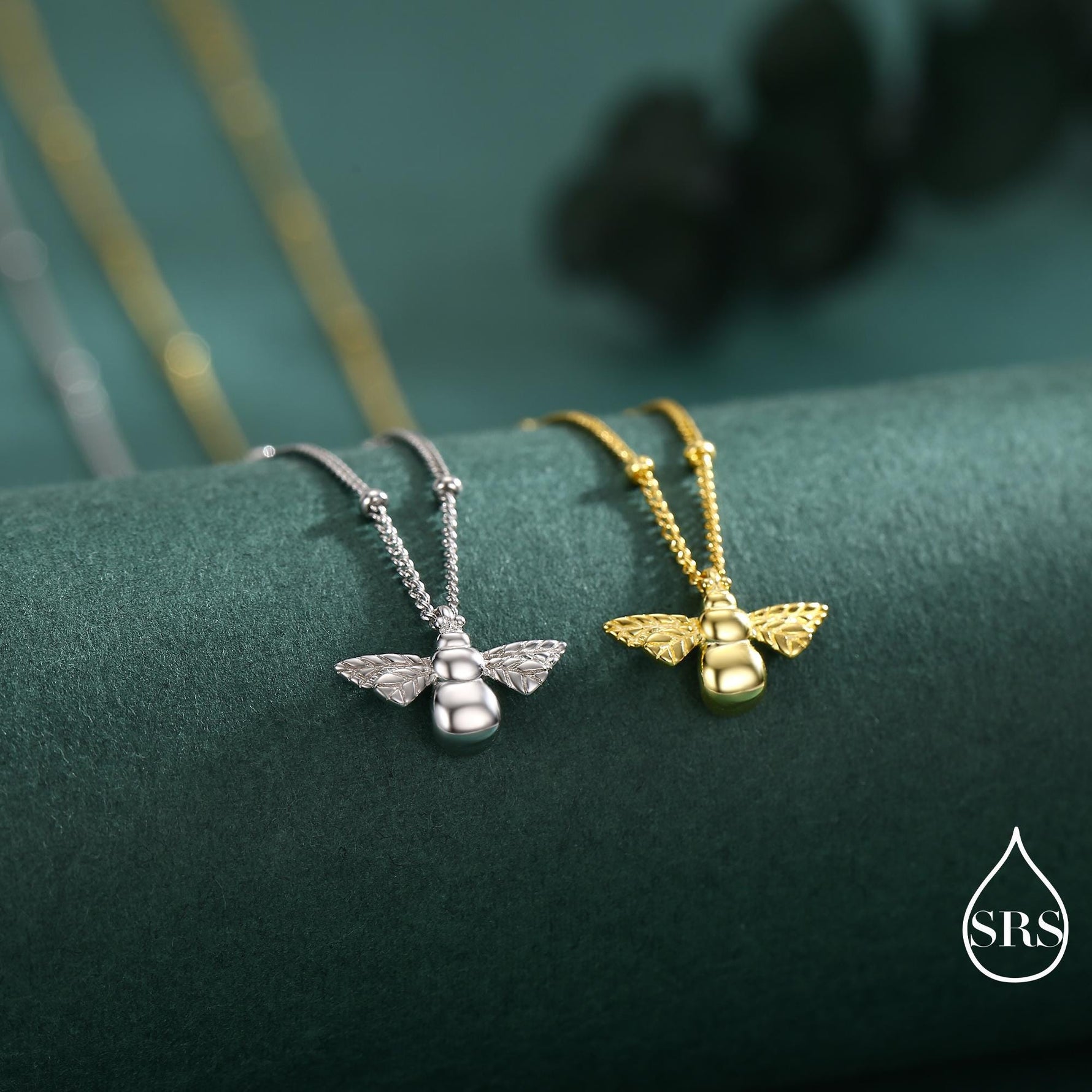 Tiny Bumble Bee Pendant Necklace in Sterling Silver, Silver or Gold, Beaded Chain, Satellite Chain, Nature Inspired Animal Jewellery