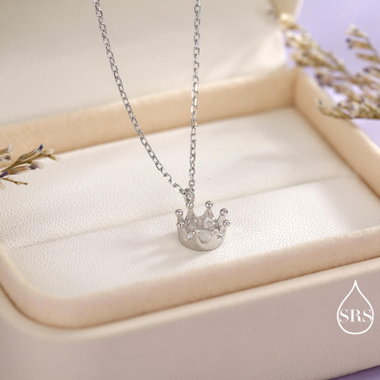 Tiny Crown Pendant Necklace in Sterling Silver, Silver or Gold, Little Crown Necklace