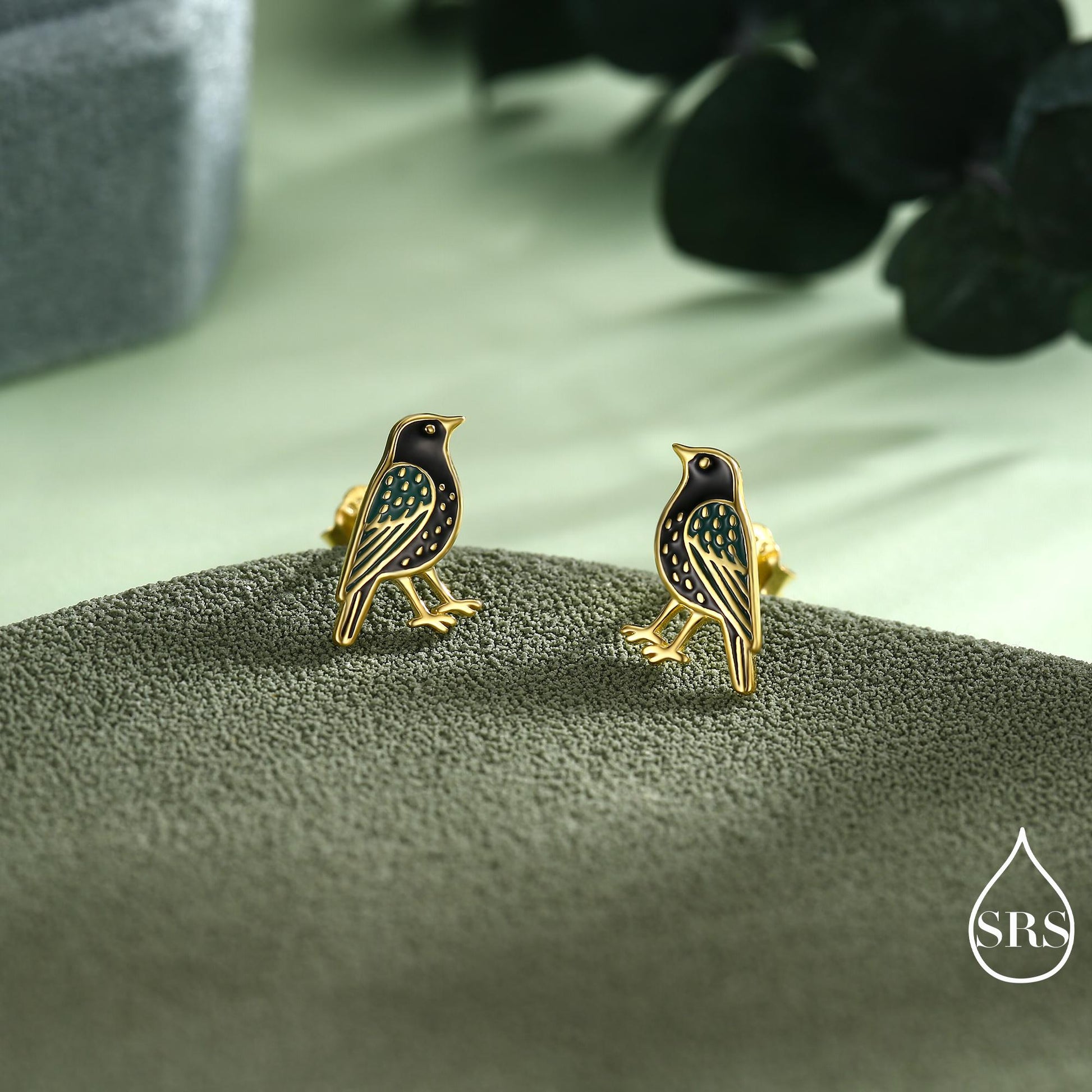 Starling Bird Stud Earrings in Sterling Silver, Silver or Gold, British Bird Earrings, Nature Inspired Animal Earrings