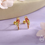 Scarlet Macaw Parrot Bird Stud Earrings in Sterling Silver, Silver or Gold, Bird Earrings, Nature Inspired Animal Earrings