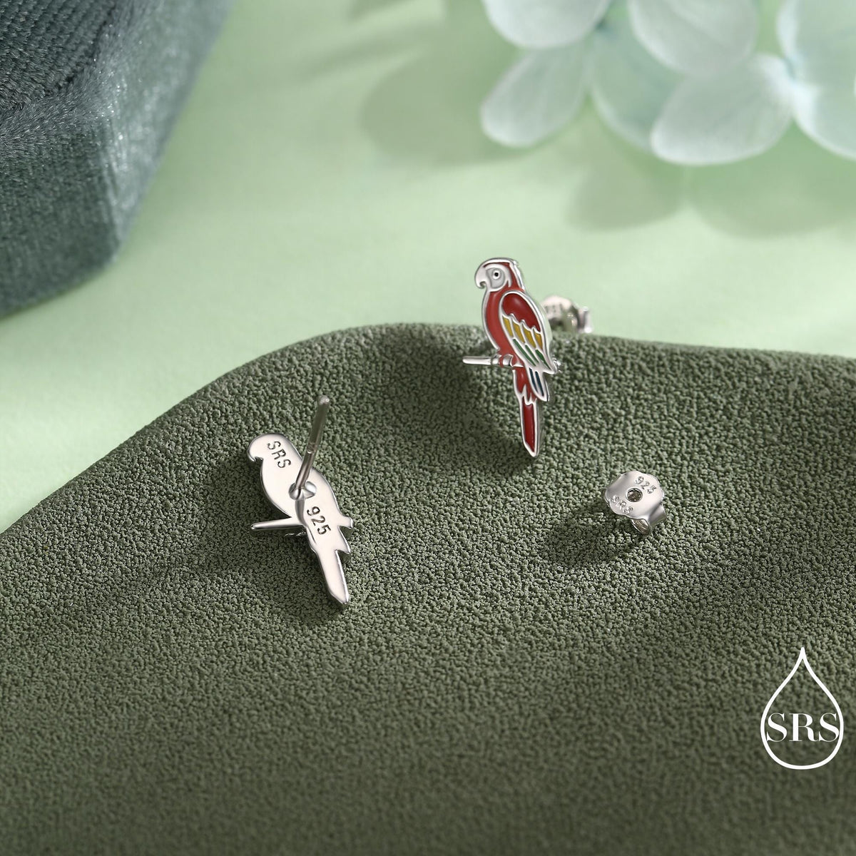 Mismatched Macaw Parrot Bird Stud Earrings in Sterling Silver, Silver or Gold, Asymmetric Bird Earrings, Nature Inspired Animal Earrings