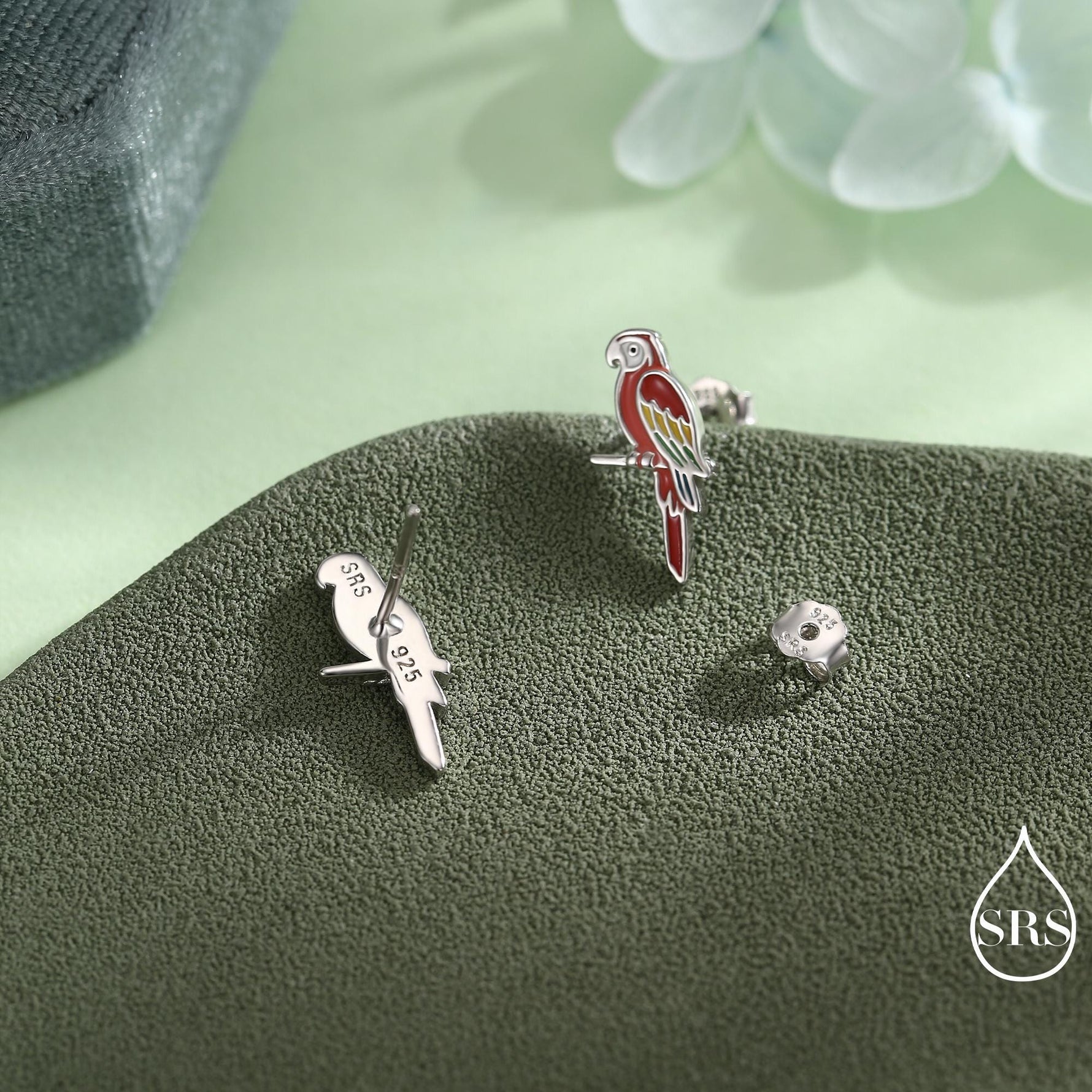 Mismatched Macaw Parrot Bird Stud Earrings in Sterling Silver, Silver or Gold, Asymmetric Bird Earrings, Nature Inspired Animal Earrings