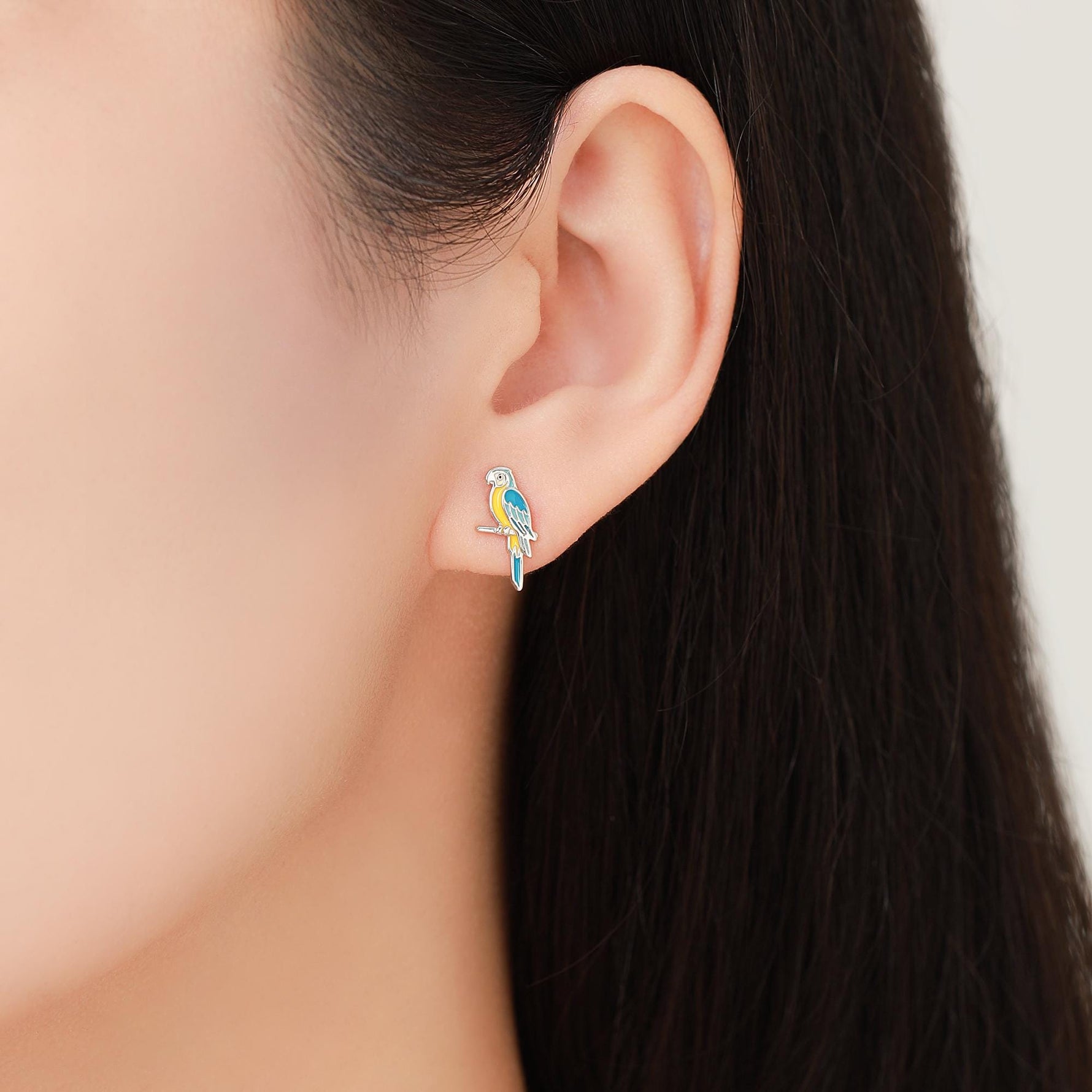 Mismatched Macaw Parrot Bird Stud Earrings in Sterling Silver, Silver or Gold, Asymmetric Bird Earrings, Nature Inspired Animal Earrings